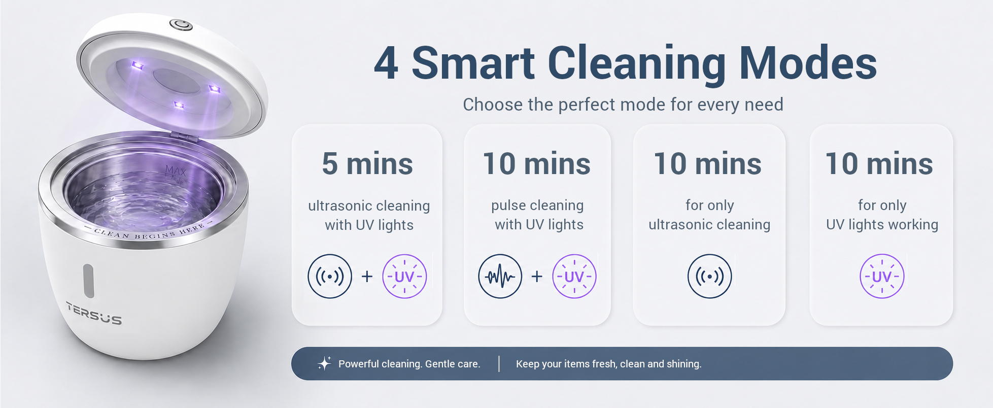TERSUS cleaner showing four smart cleaning modes