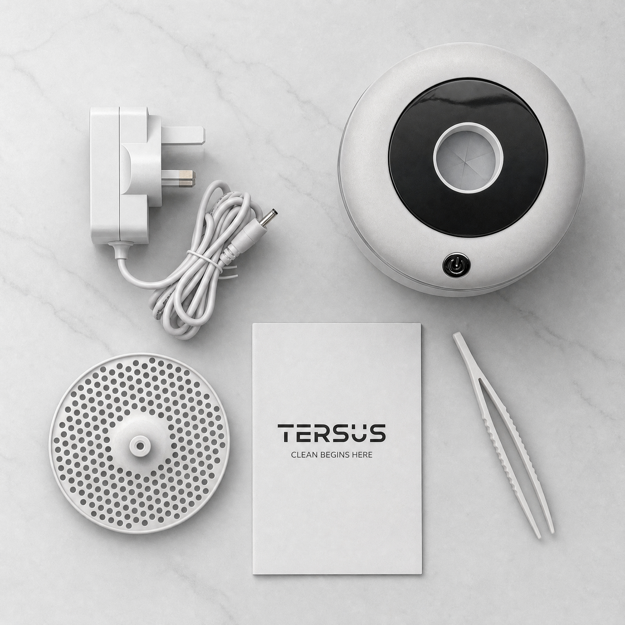 TERSUS ultrasonic cleaner with power adaptor, tray, tweezers and user guide